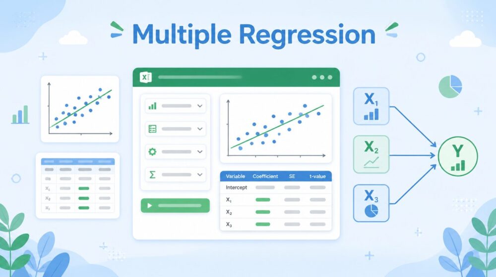 Excelで重回帰分析｜複数の説明変数X1・X2・X3から目的変数Yを予測する分析画面のイメージ