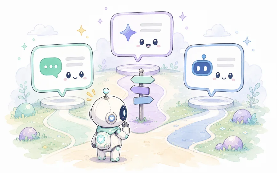 ChatGPT・Gemini・Claudeの使い分けを表す2Dイラスト