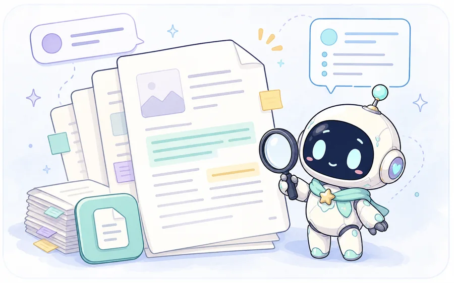 AIでPDFや資料を読むイメージの2Dイラスト