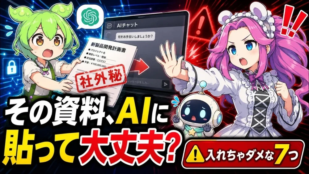 会社の機密をChatGPTなどの生成AIへ貼らないよう注意する、ずんだもんと四国めたんの解説
