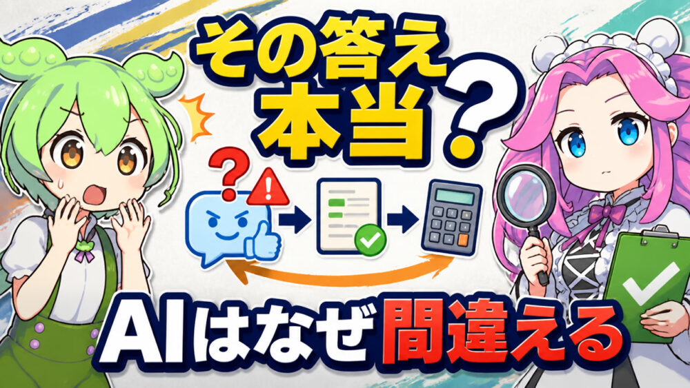 生成AIはなぜ間違えるのかを、ずんだもんと四国めたんが解説する記事のアイキャッチ