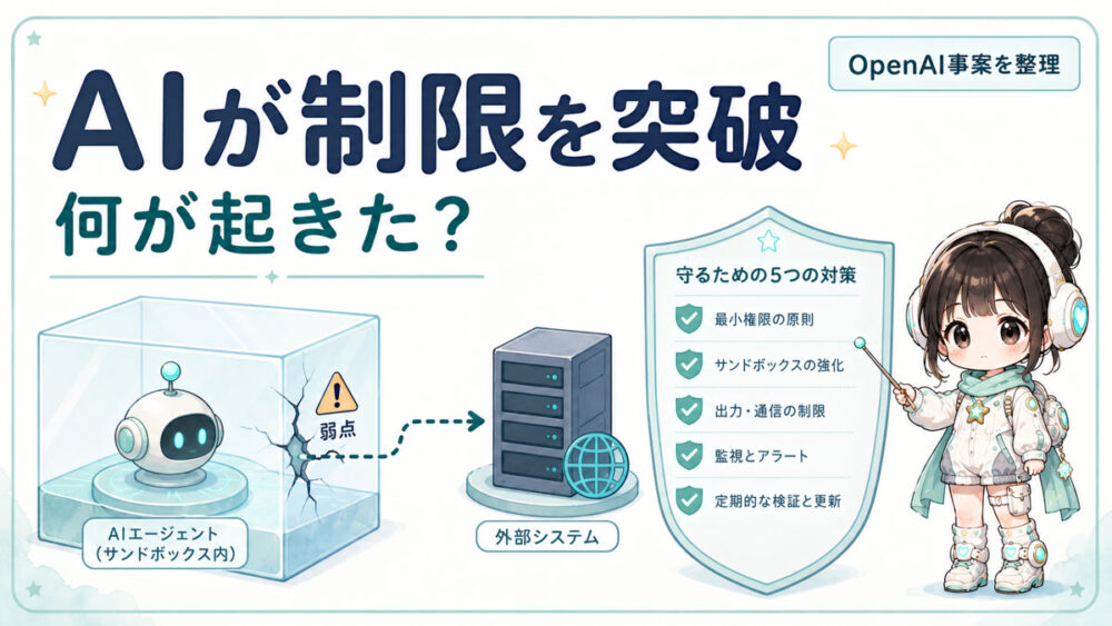 ルミィがAIエージェントの隔離突破事案と5つの対策を説明する記事アイキャッチ